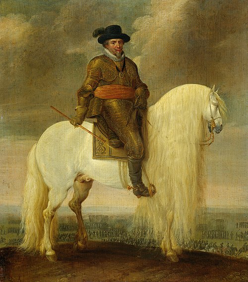 Prince Maurits astride the white warhorse presented to him after his victory at Nieuwpoort, 1633, Paulus van Hillegaert