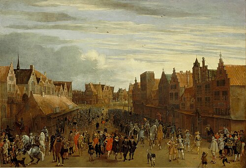 De afdanking van de Waardgelders door prins Maurits op de Neude te Utrecht in 1618, 1620, Paulus van Hillegaert