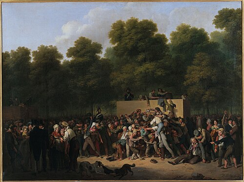 Distribution de vin et de comestibles aux Champs-Elysées, à l'occasion de la fête du roi, 1822, Louis-Léopold Boilly