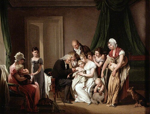 A Man Vaccinating a Young Child Held by Its Mother, with Other Members of the Household Looking On, , Louis-Léopold Boilly