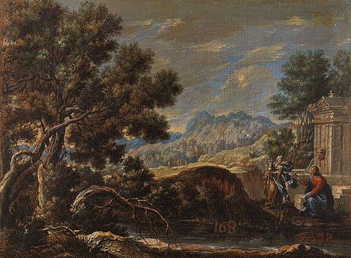 Cristo y la samaritana en un paisaje, 1740, Pedro Rodríguez de Miranda