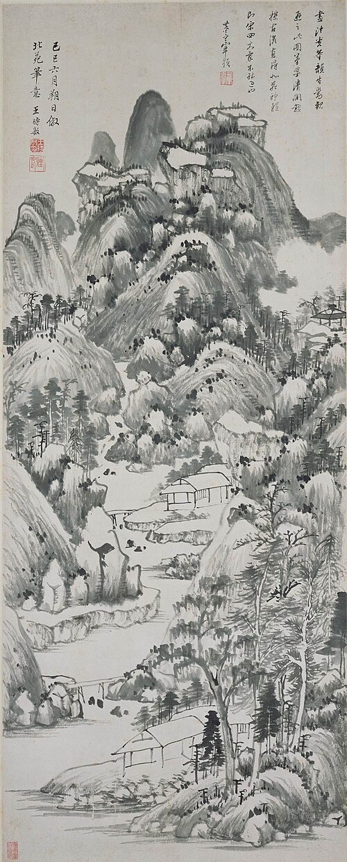 清 王时敏仿北苑山水轴, 1629, Wang Shimin