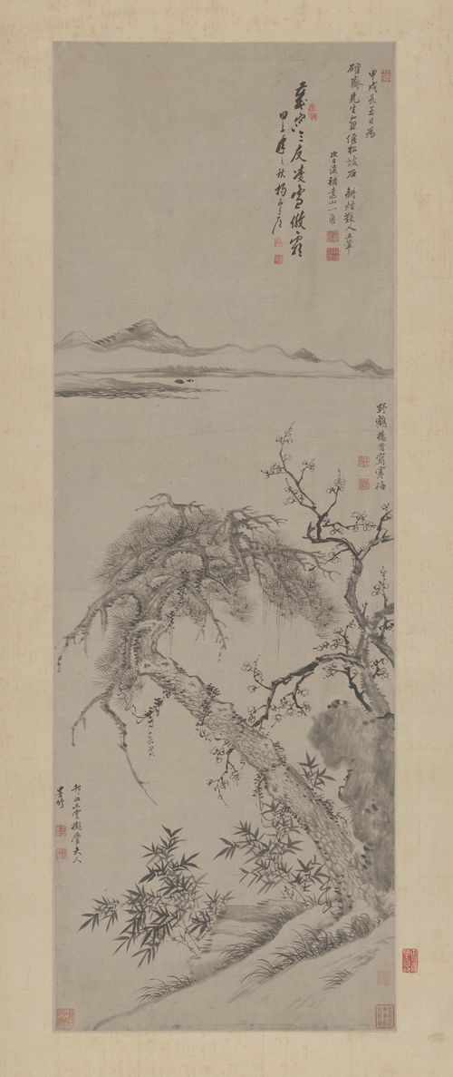 王翚、杨晋、王云合绘岁寒三友图轴, , Wang Hui