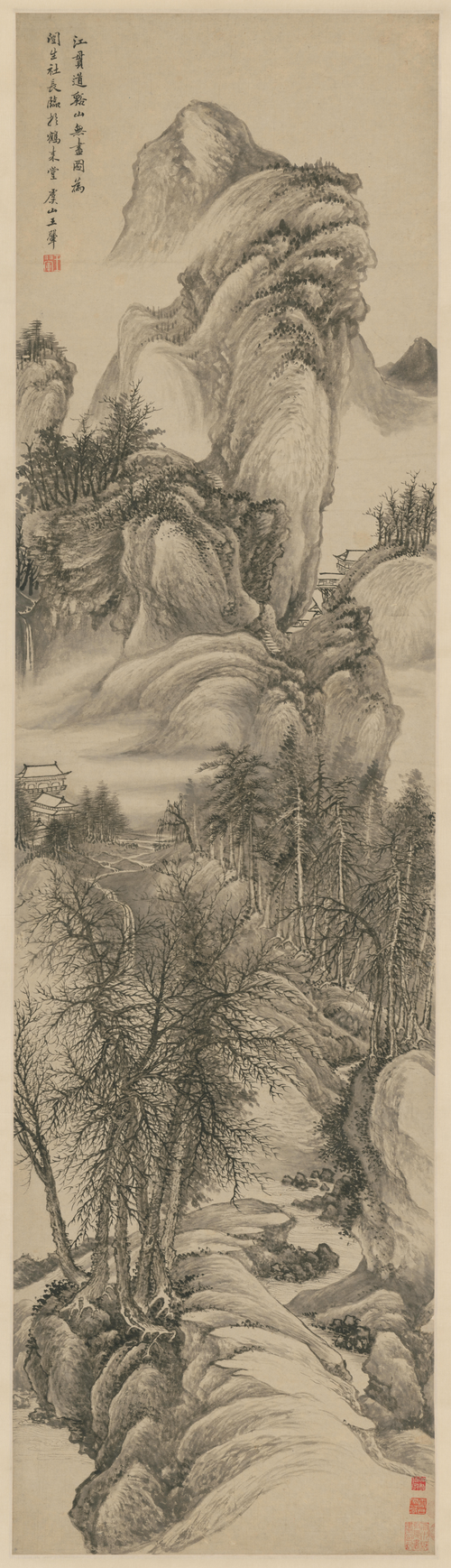 王翚仿江贯道溪山无尽图轴, , Wang Hui