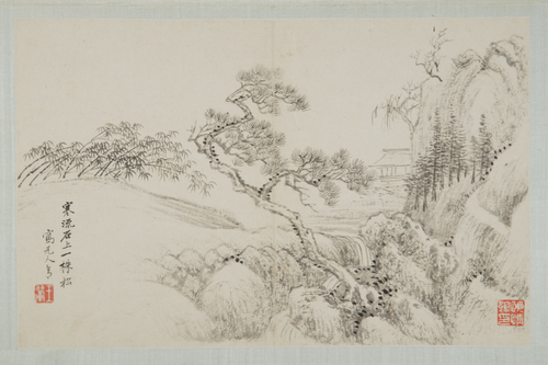 王翚等九家山水册-王翚松石流泉页, , Wang Hui