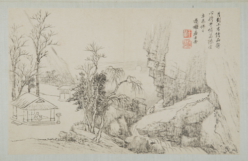 王翚等九家山水册-王翚山亭月色页, , Wang Hui