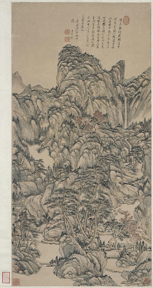 王原祁仿王蒙秋山萧寺图轴, , Wang Yuanqi