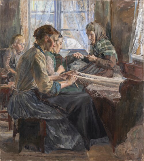 Fisherwomen making Nets, Bohuslän, 1894, Carl Wilhelmson