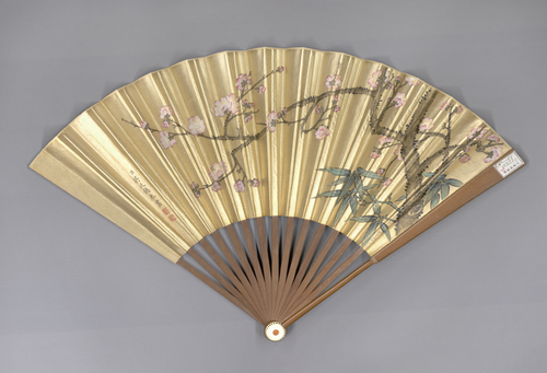 蒋廷锡画梅竹玄烨临米芾书成扇, , Jiang Tingxi