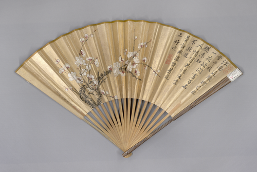 蒋廷锡画梅花玄烨书泛舟西湖诗成扇, , Jiang Tingxi