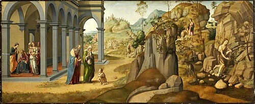 Scenes from the Life of Saint John the Baptist: Naming; Taking Leave of His Parents; Venturing into , 1508, Francesco Granacci
