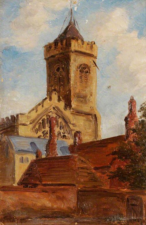 A Gothic Church Tower and Other Buildings, 1870, Peter Paul Pugin