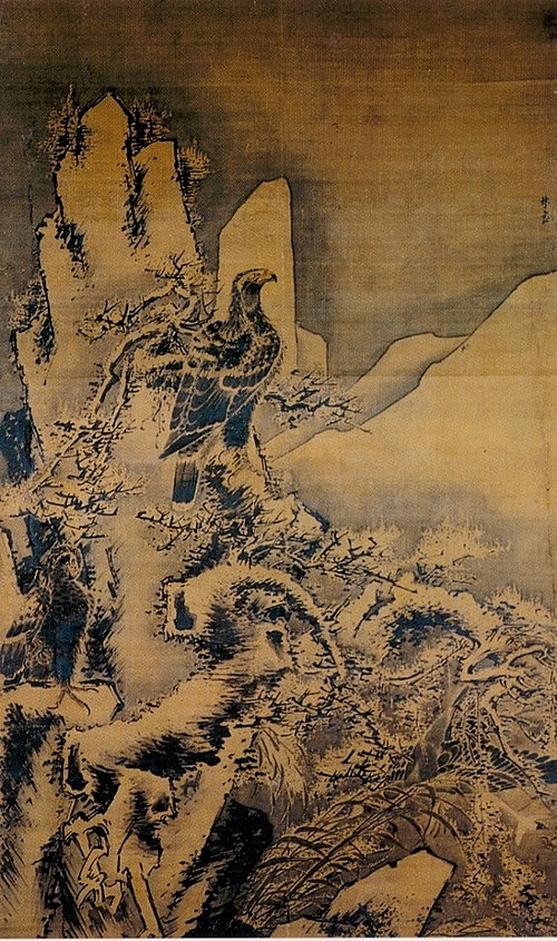 林良雪景鹰雁轴, 1450, Lin Liang