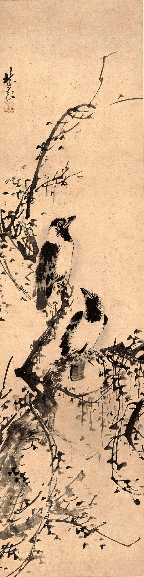 明  林良  枯木寒鸦图轴, , Lin Liang