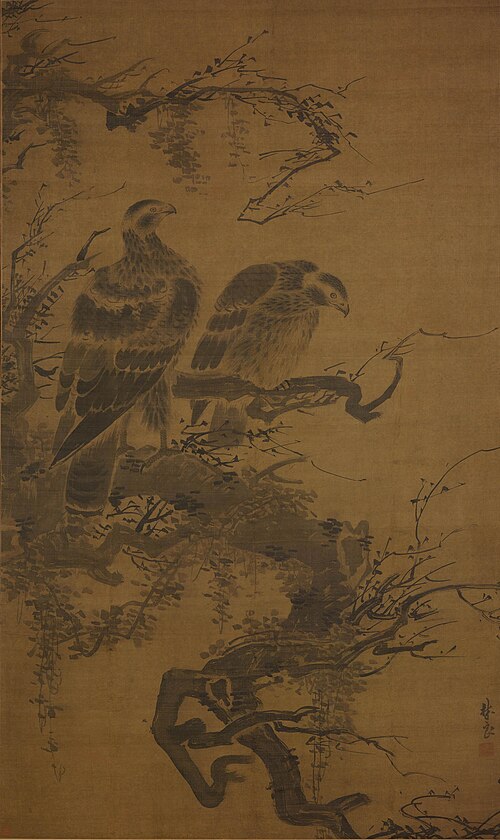 明 林良双鹰图轴, , Lin Liang