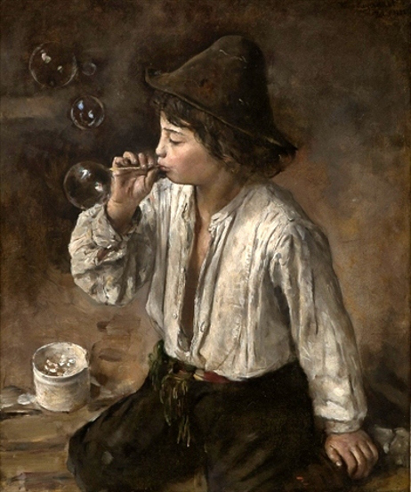 Boy blowing bobbles, 1882, Hans Olaf Heyerdahl