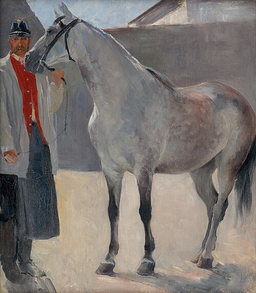 Study of a Grey Horse with a Coachman, 1895, Jozef Hanula