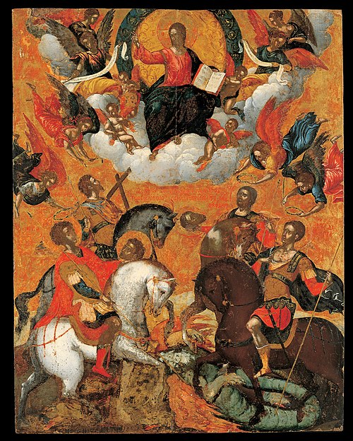 Four Military Saints (Damaskinos), 1571, Michail Damaskinos
