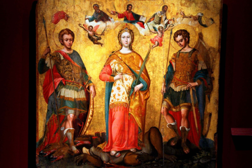 Saints Sergius, Bacchus and Justina (Damaskinos), 1571, Michail Damaskinos