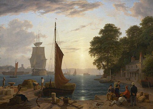 Devonport Harbour with the Dockyard in the Distance, 1846, Philip Hutchings Rogers