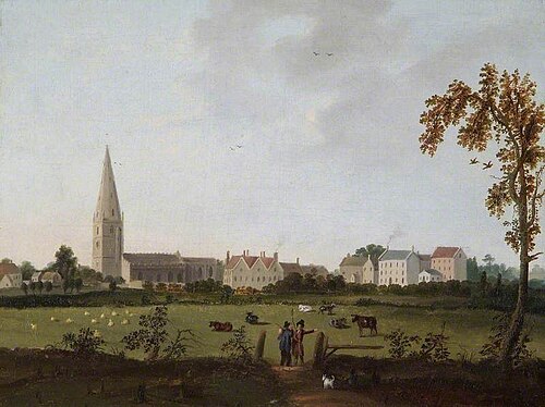 View of Olney Church from Emberton, Buckinghamshire, , James Andrews