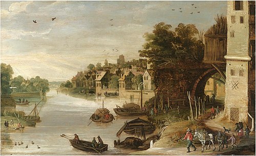 A Village Scene by a River, said to be a View of Treviso, 1650, Philippe de Momper