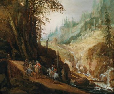 Rocky landscape with riders, 1627, Philippe de Momper