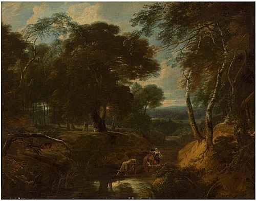 A wooded landscape with a herder by a stream, 1650, Philips Augustyn Immenraet