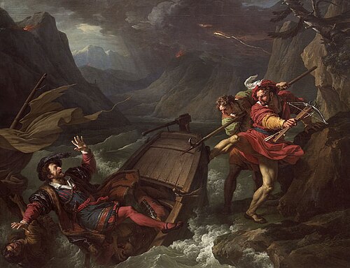 Guillaume Tell renversant la barque sur laquelle le gouverneur Gessler traversait le lac de Lucerne, 1791, François-André Vincent