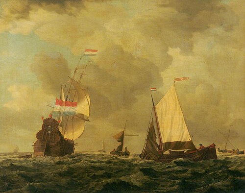 A Dutch Man of War and Vessels in a Breeze, 1675, Pieter Coopse