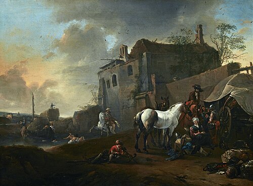 Resting soldiers and other travellers, 1670, Pieter Wouwerman