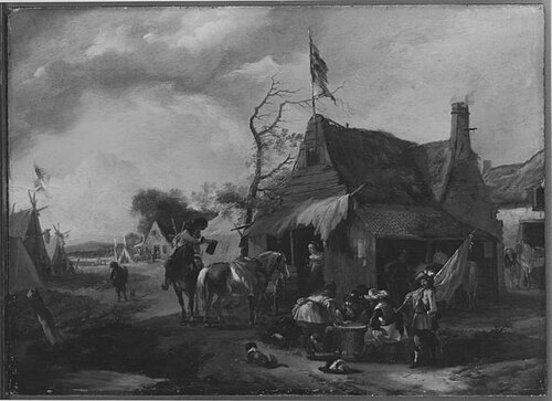 Würfelnde Soldaten vor einer Schenke, 1652, Pieter Wouwerman