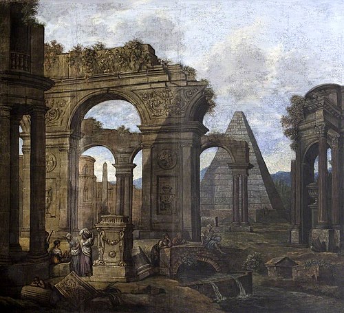 Capriccio of Antique Ruins with a Pyramid, 1758, Pietro Paltronieri