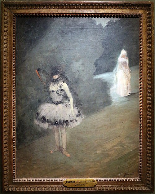 Danseuse debout derrière un portant de coulisse, , Jean-Louis Forain
