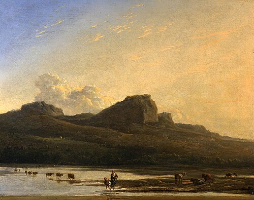River landscape with cattle and small figures, 1660, Karel Dujardin