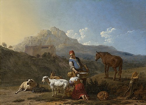 Italian Landscape with Girl Milking a Goat, 1652, Karel Dujardin