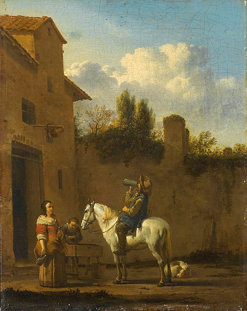 Trompettiste à cheval devant une taverne, 1650, Karel Dujardin