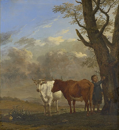 Two Bullocks with a Boy Cutting a Twig, 1662, Karel Dujardin