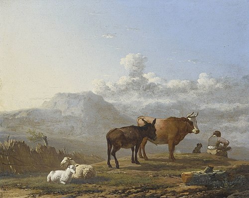 A Herdsman with an Ox, an Ass and Sheep in the Campagna, 1662, Karel Dujardin