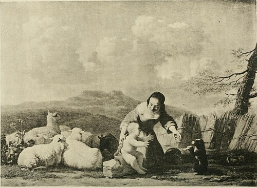Mother amusing her child, 1670, Karel Dujardin
