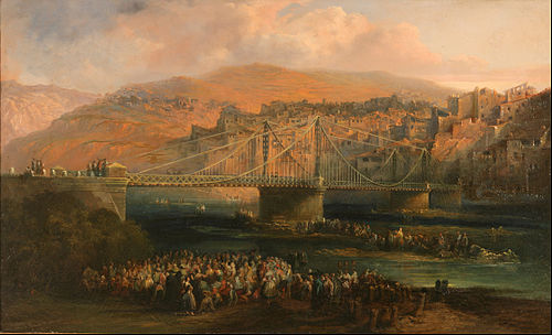 View of City of Fraga and its Hanging Bridge, 1850, Jenaro Pérez Villaamil
