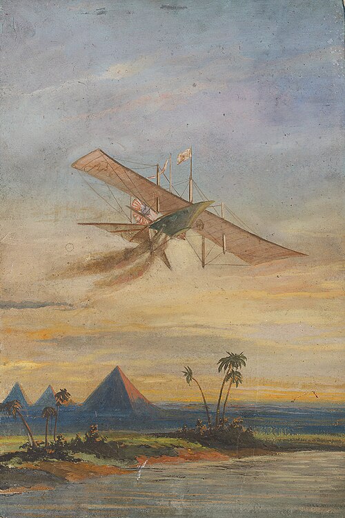 1843, stoomluchtschip van Henson tijdens een proefvlucht in Egypte, 1843, Nicolaas Pieneman