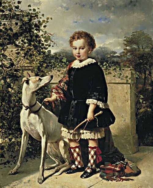 Portrait of a boy with a greyhound, 1854, Nicolaas Pieneman