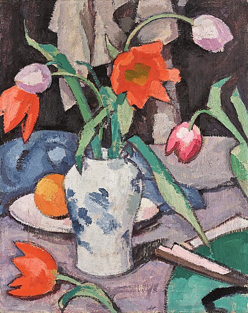 Still Life With Tulips And Fan, , Samuel Peploe