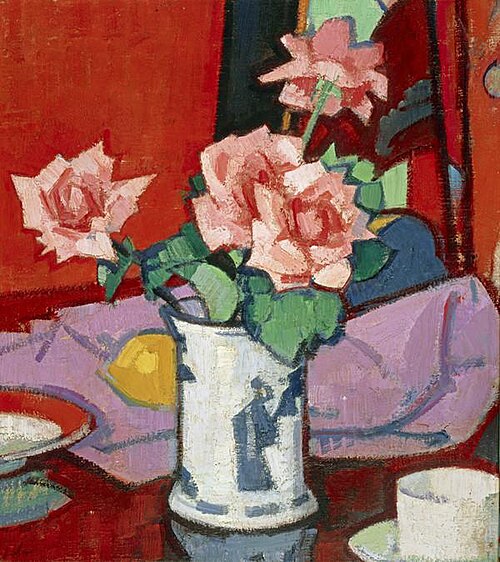 Pink Roses, Chinese Vase, 1916, Samuel Peploe