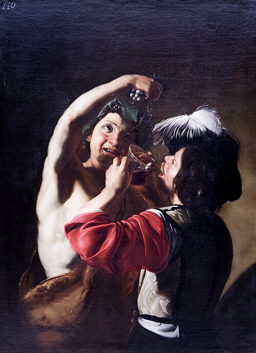 Bacchus et un buveur., 1621, Bartolomeo Manfredi