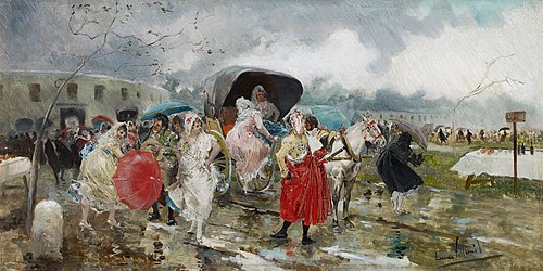 Leaving the Bullring. Rain, , Eugenio Lucas Villaamil