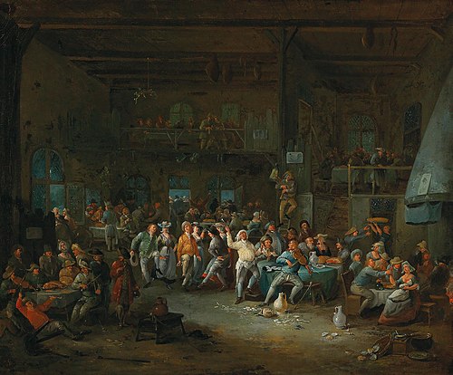 Tavern interior with merry making peasants, 1704, Egbert van Heemskerk