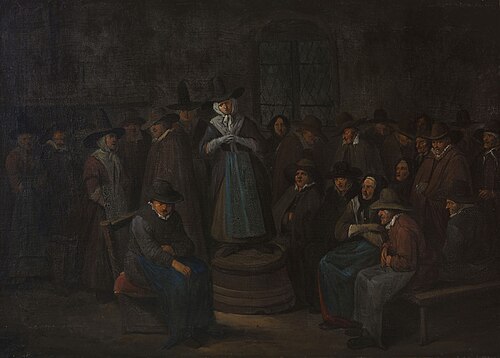 A Woman Addressing a Prayer Meeting, 1662, Egbert van Heemskerk