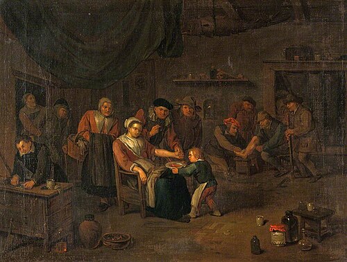 Interior of a Surgery with a Woman Having Blood Let from the Arm and Other Figures, , Egbert van Heemskerk
